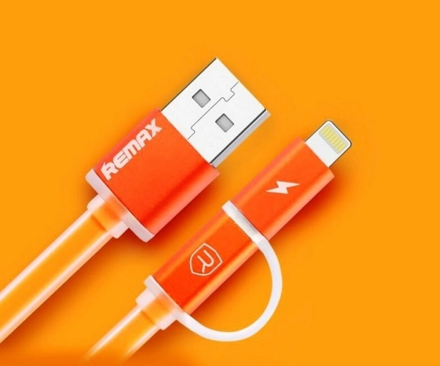 Remax Aurora 2v1 polnilni in podatkovni kabel USB–Lightning/micro‑USB, oranžen