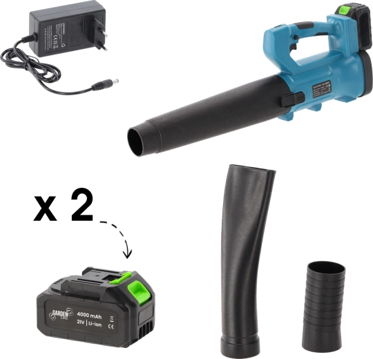 Akumulatorski vrtni pihalnik 21 V z 2× 4Ah baterijama in polnilnikom