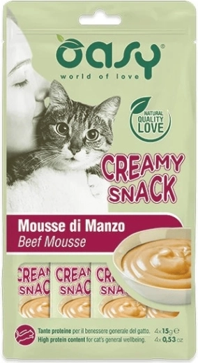 Oasy kremni priboljšek za mačke govedina 4×15 g