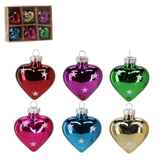 Set steklenih božičnih okraskov v obliki srca, 6 kosov