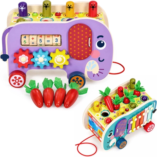 Wooden multifunctional pull-along elephant ECOTOYS 8-in-1