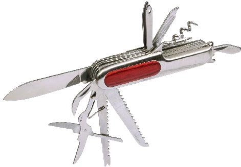 Žepni večnamenski nož iz nerjavečega jekla z lesenim ročajem, 11 funkcij