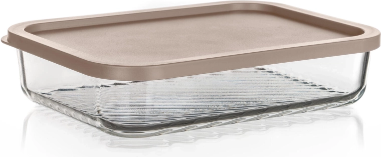 Steklena posoda WAVE 1,05 l s tesnilnim pokrovom latte, pravokotna