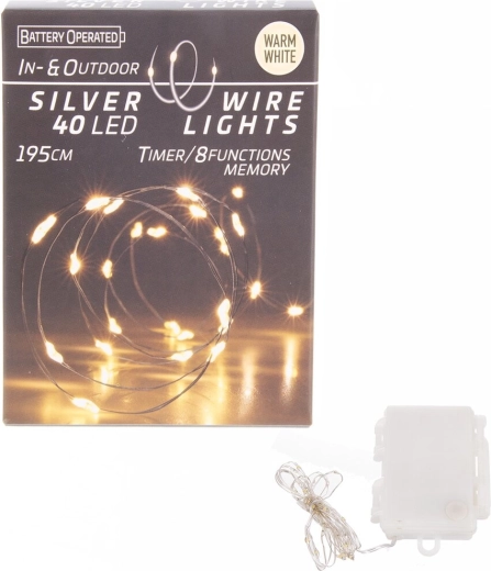 LED lučke na tanki žici 40 LED toplo rumene z časovnikom za notranjo in zunanjo uporabo