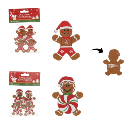 Set medenjakovih okraskov s sponkami 4,5 × 6,5 cm, 4 kosi