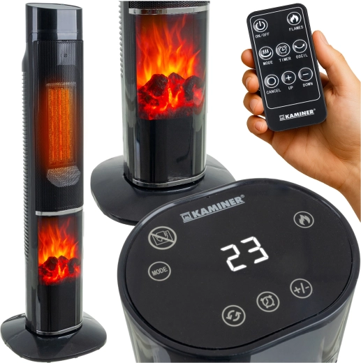 Kaminer Ignisse tower electric fan heater with flame effect 2000 W with remote control