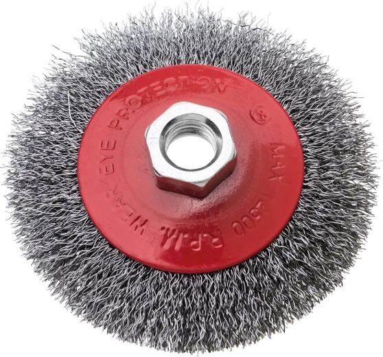 Skodeličasta jeklena krtača 100 mm, žica 0,3 mm, navoj M14