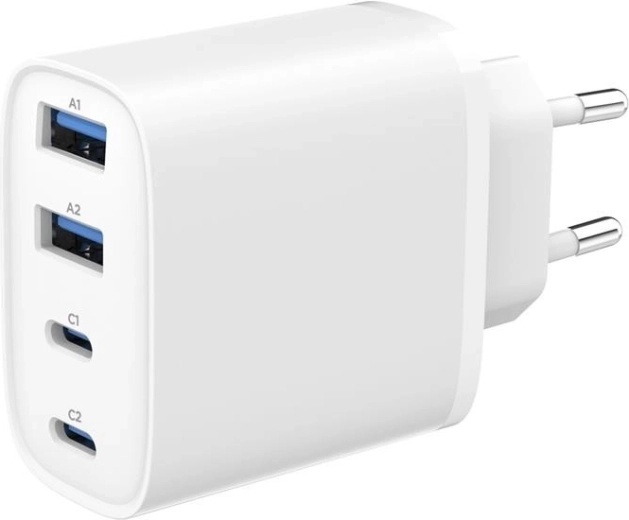 Gembird universal GaN charger 40 W with LCD, 3× USB-C + 1× USB-A, white