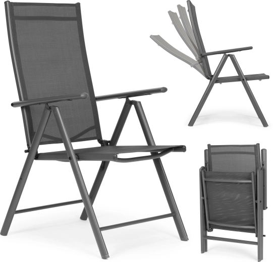 Zložljiv jeklen vrtni stol z nastavljivim naslonjalom, siv, MULTIGARDEN