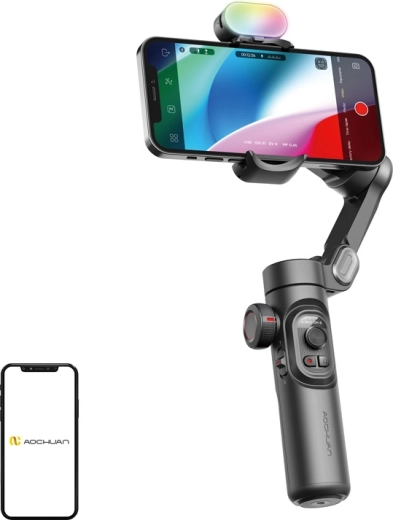 Aochuan pametni stabilizator Smart XE 3-osni za mobilni telefon z RGB lučjo, črn