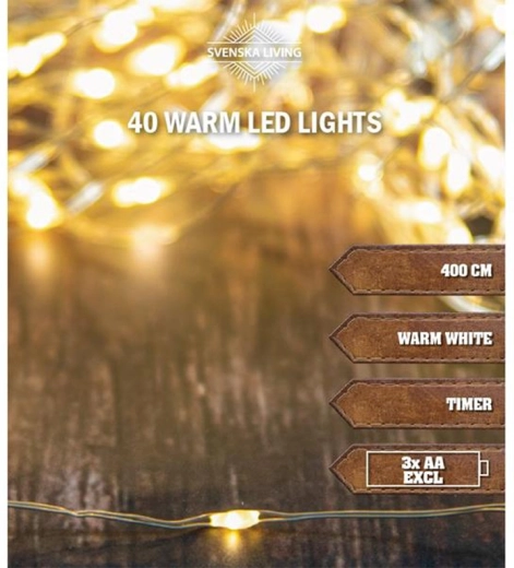 Božični svetlobni niz 40 LED s časovnikom 4 m, toplo bela