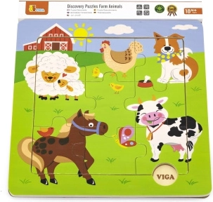 Lesene puzzle domače živalice 9 kosov
