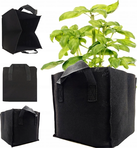 Tekstilni gojitveni lončnik iz filca z ročaji 8 l, črn