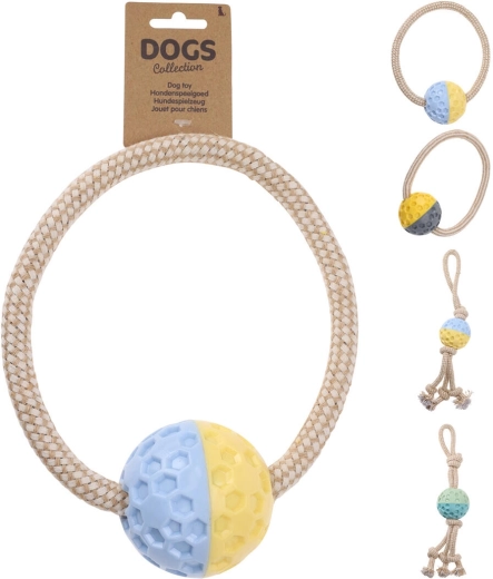 Piskača žogica z vrvjo za pse iz TPR-ja in bombaža