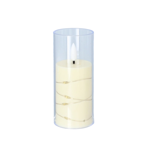 LED sveča z mlečnim videzom v prozornem valju 5,3 × 12,5 cm
