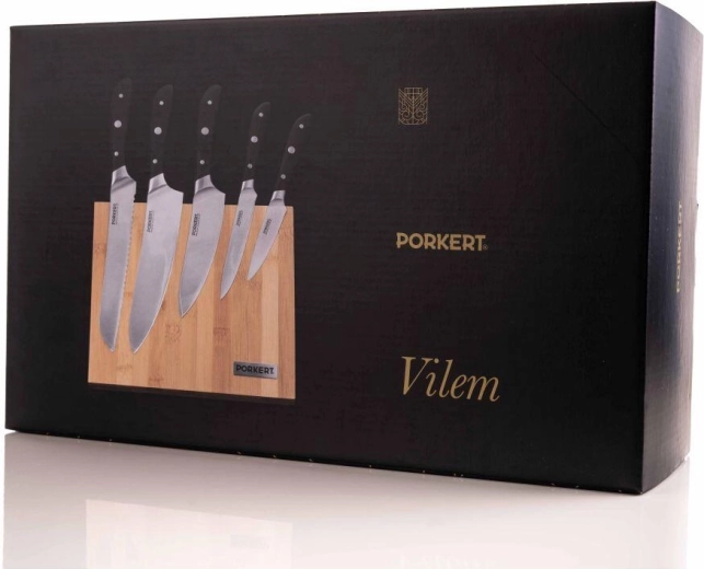 Set kuhinjskih nožev Vilem 5 kosov z magnetnim bambusovim blokom