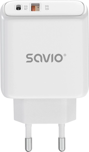 Omrežni polnilec 20 W SAVIO LA-12 z USB-C PD in USB-A QC