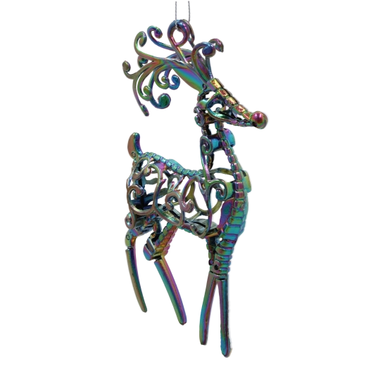 Viseči božični okrasek jelen z mavričnim irizirajočim učinkom 10 × 16 cm