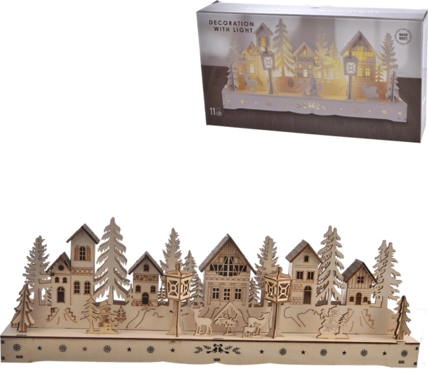 Lesena hišica z LED osvetlitvijo rjava 45 × 6 × 15 cm