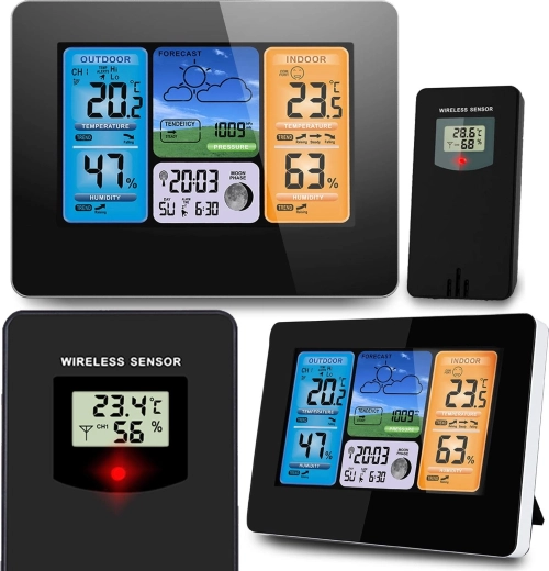 Digitalna vremenska postaja z barvnim zaslonom BD-902, črna