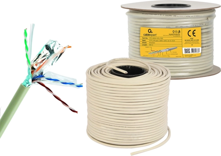 Omrežni kabel FTP Cat 6 CCA 100 m, siv