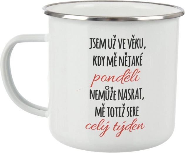 Emajliran lonček »Ponedeljek« 500 ml, bel