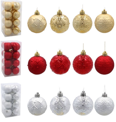 Set 16 božičnih okraskov 6 cm v rdeči, zlati in srebrni
