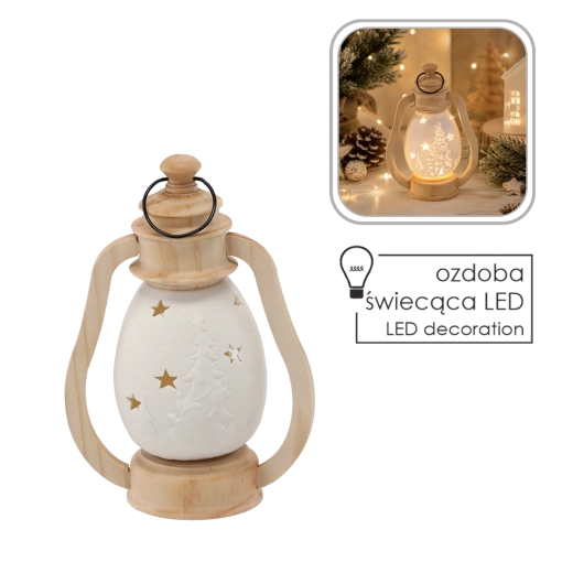 Christmas Ceramic Lantern with LED Lighting - 1 Piece
