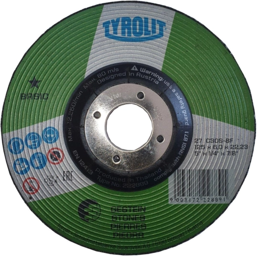 Brusilni kolut za lito železo in kamen 125 × 6 × 22,2 mm