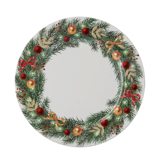 Okrogel podkrožnik Božični venec bel 33 cm – set 6 kosov