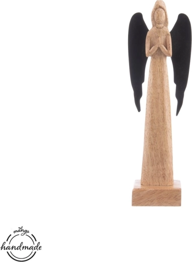 Dekorativni angel iz mangovega lesa s kovinskimi krili 27 cm