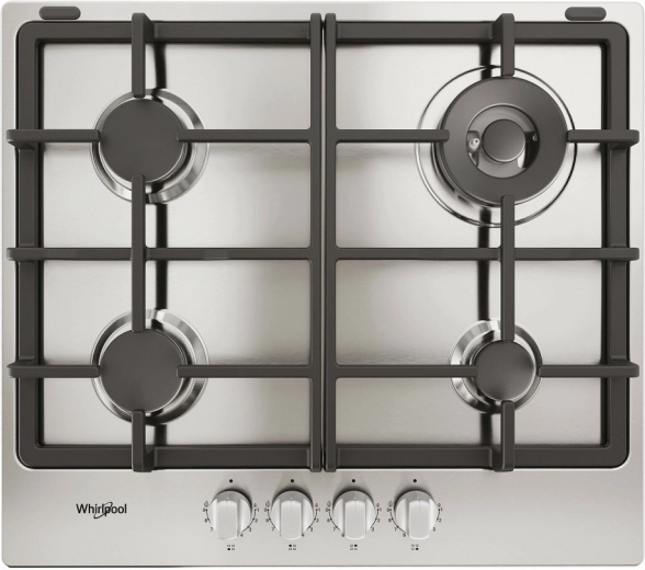 Plinska kuhalna plošča Whirlpool 60 cm s 4 gorilniki in litoželeznimi rešetkami