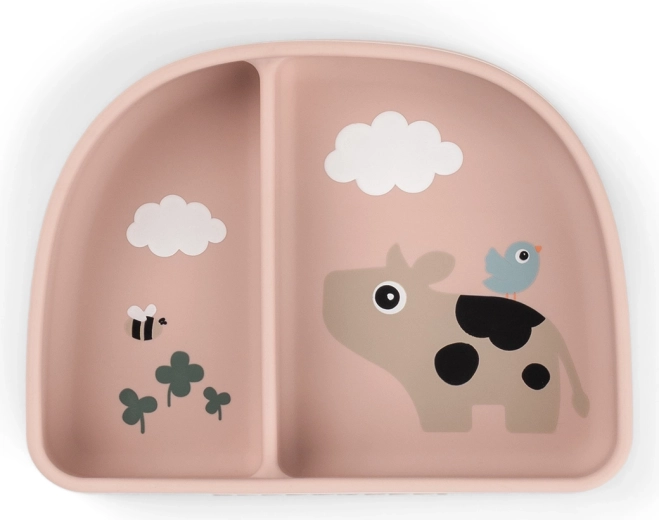 Done by Deer suction bowl with compartments Stick&Stay Tiny farm pink