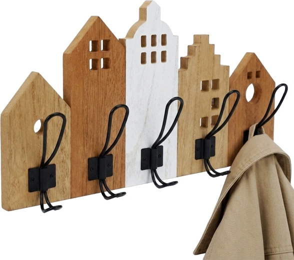 Stenski obešalnik z motivom hišk Home Styling Collection 48 × 8 × 26 cm – 1 kos
