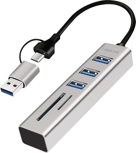LogiLink USB‑C/USB‑A hub 3× USB 3.0 z čitalnikom SD in microSD