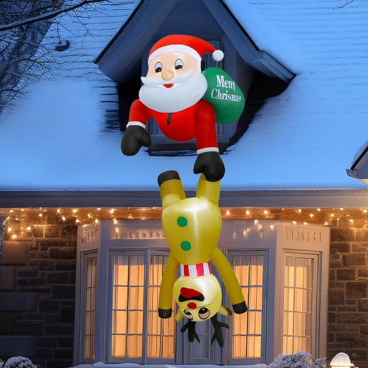 Napenljivi sveti Miklavž z jelenom 2,1 m z LED osvetlitvijo