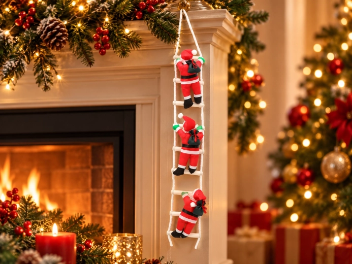 Playful motif of three Santa Clauses