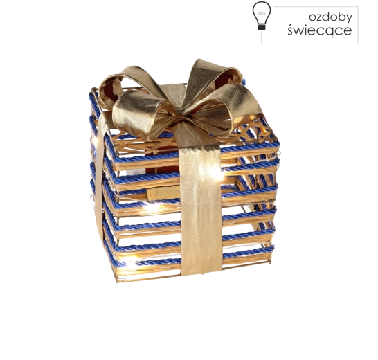 Božično svetleče darilo z modro pentljo 15 cm