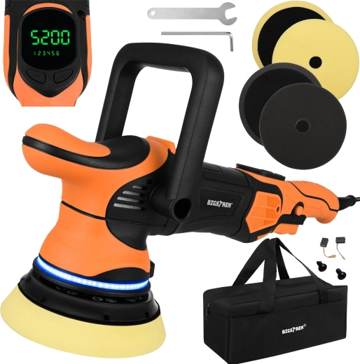 Bigstren dual-action eccentric car polisher 1000 W, 125 mm, 15 mm stroke, LED with accessories
