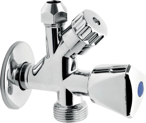 Kombinirani kotni ventil za pralni stroj s povratnim ventilom 3/8" x 1/2" x 3/4"