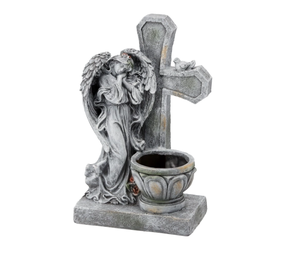 Figurica angela s križem in cvetličnim lončkom 21,5 × 14 × 35,5 cm