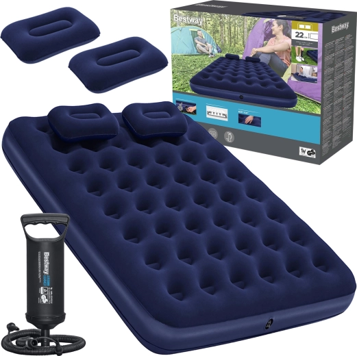Bestway napihljiva velur blazina Queen 203 × 152 cm s črpalko in blazinami