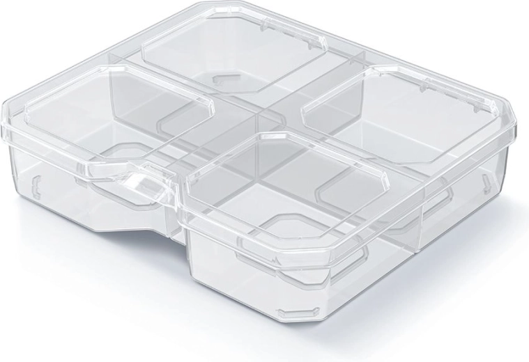 Plastični organizator SQR box s 4 predelki 15,6 × 14 × 3,5 cm, prozoren