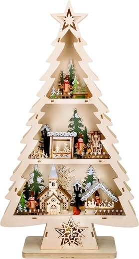 Solight wooden Christmas tree with LED lighting 53 cm