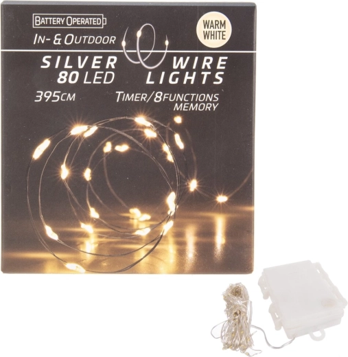 LED svetlobna veriga na žički 80 LED, toplo rumena, IN/OUT s časovnikom