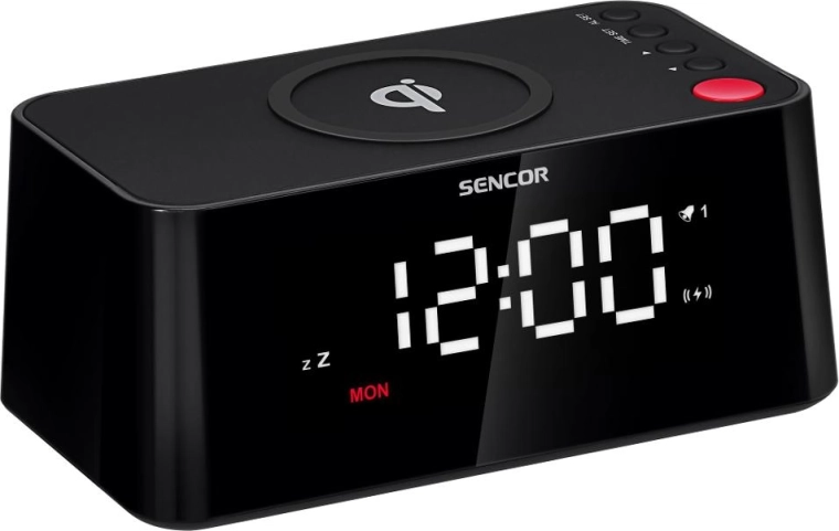 Sencorjeva digitalna budilka z brezžičnim polnjenjem Qi