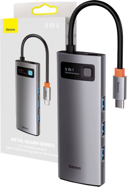 Adapter Baseus 5v1 USB‑C hub s HDMI, 3× USB 3.0 in USB‑C PD 100 W