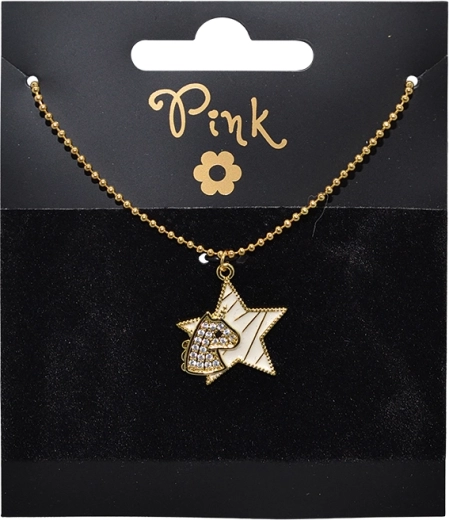 Pozlačena ogrlica s obeskom zvezda in samorog