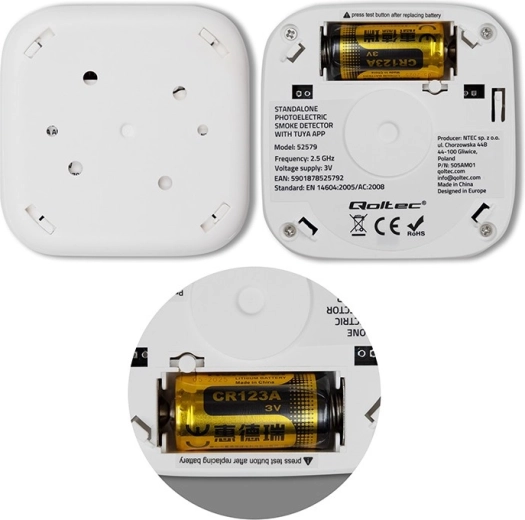 Detektor dima s TUYA Wi‑Fi baterijo, alarm 85 dB in LED