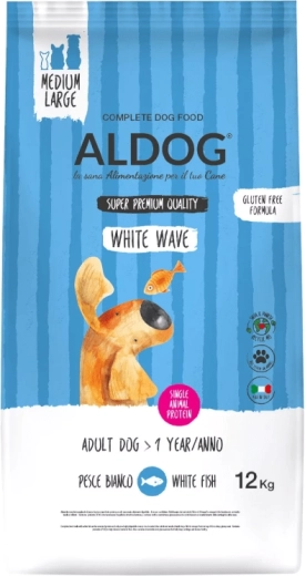 Aldog White Wave briketi za odrasle pse srednjih in velikih pasem z belo ribo 12 kg